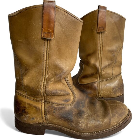 Red Wings Shoes Vintage Leather Boots Pecos Western Biker Work Cork Sole Men's 7 - Picture 1 of 14